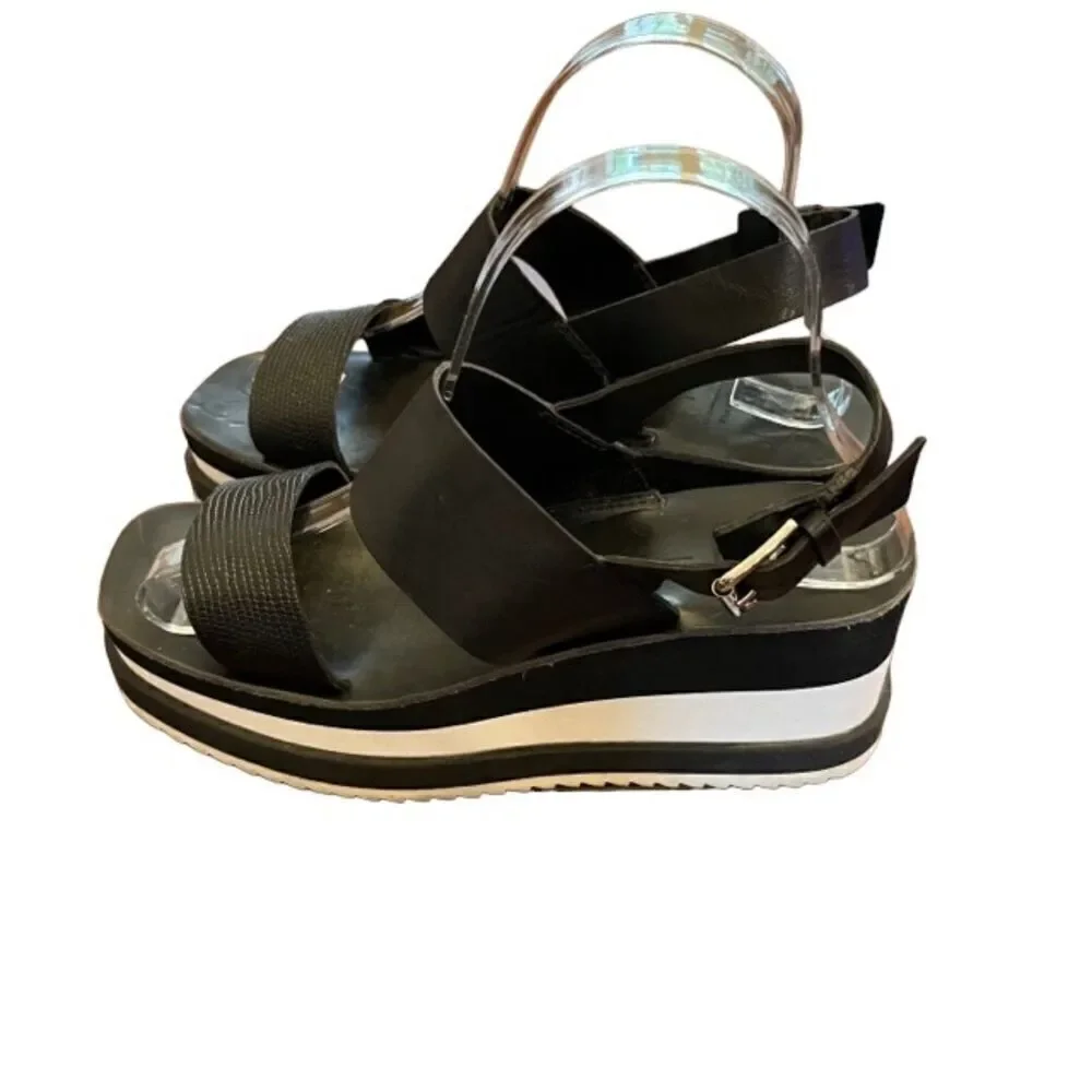 Dolce‎ Vita Idrah Platform Sandals Embossed Leather Strappy Black Size 7.5